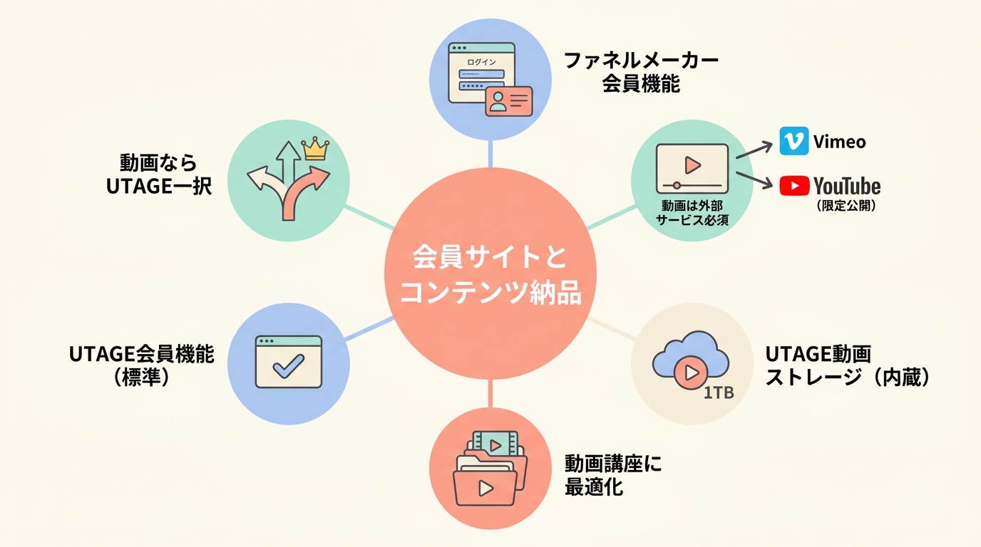 比較軸③:会員サイト機能(コンテンツ納品・動画ストレージ)