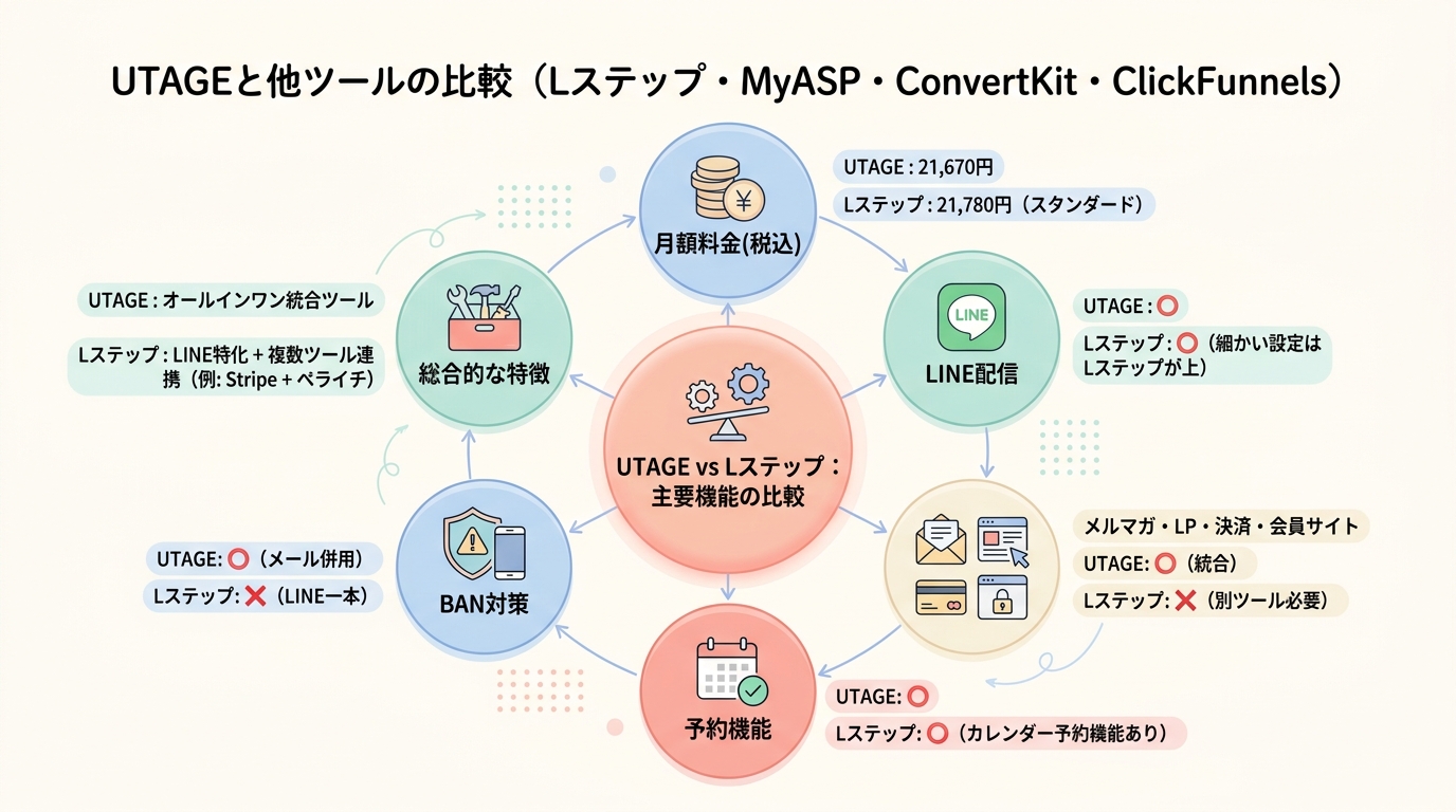 UTAGEと他ツールの比較（Lステップ・MyASP・ConvertKit・ClickFunnels）